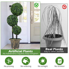 35 Inches Artificial Boxwood Topiary Tree Triple Ball Shrubs