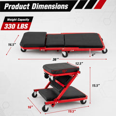 36 inches 3-in-1 Folding Mechanic Creeper Under Car Roller Creeper-Red