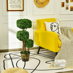 36 Inch Artificial Boxwood Topiary Tree, Three Square Clipped Forms in One Pot