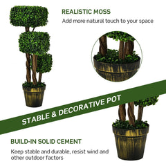 36 Inch Artificial Boxwood Topiary Tree, Three Square Clipped Forms in One Pot