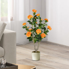 36 Inch Artificial Camellia Tree with Blooming Flower 1 Pack-Orange