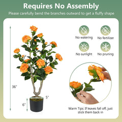 36 Inch Artificial Camellia Tree with Blooming Flower 1 Pack-Orange