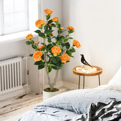 36 Inch Artificial Camellia Tree with Blooming Flower 1 Pack-Orange