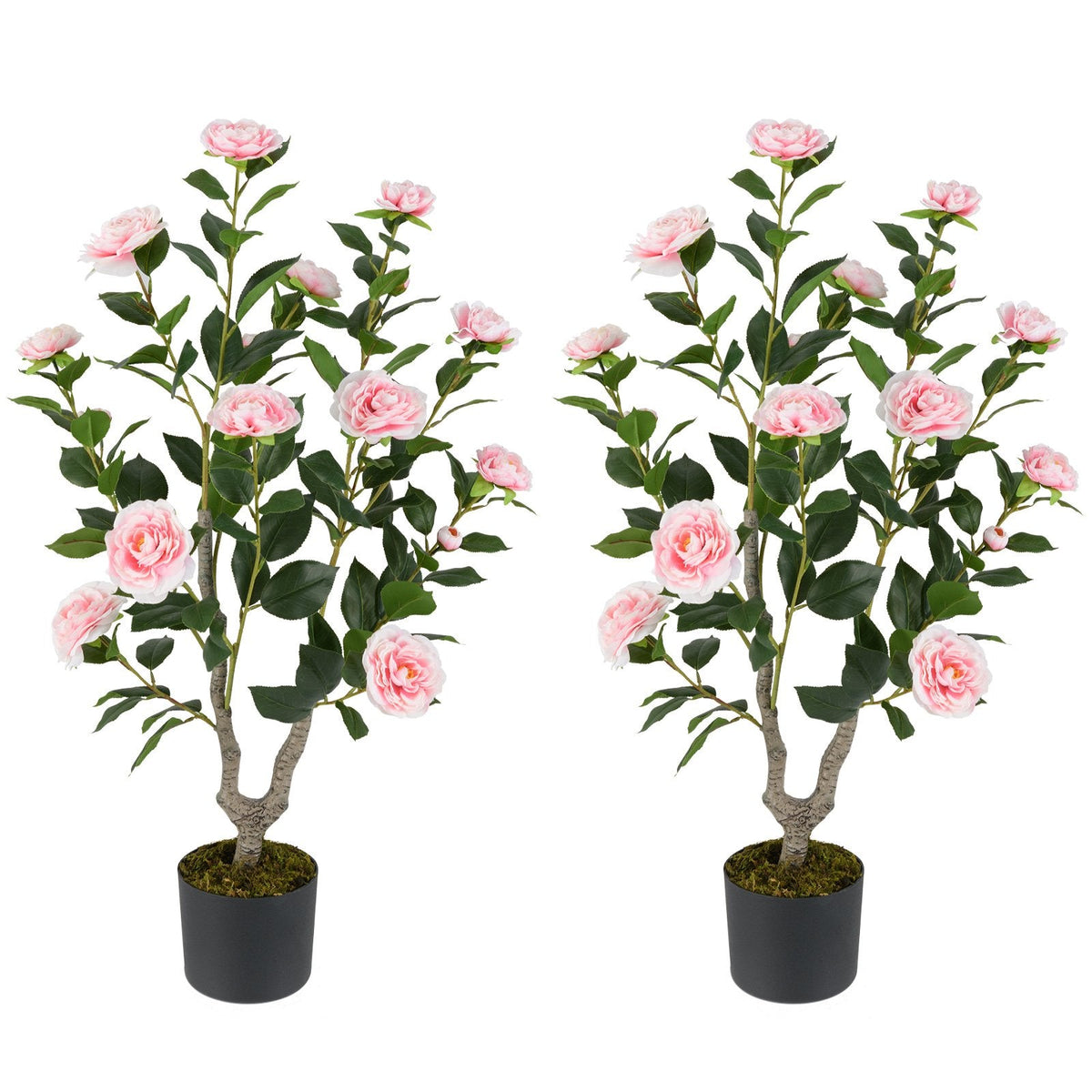 36 Inch Artificial Camellia Tree with Blooming Flower 2 Pack-Pink