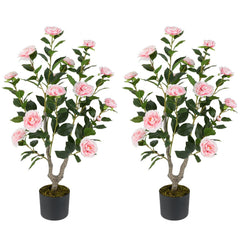 36 Inch Artificial Camellia Tree with Blooming Flower 2 Pack-Pink
