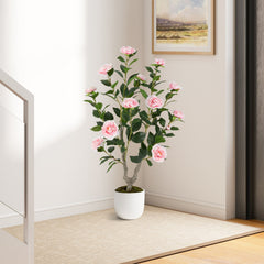 36 Inch Artificial Camellia Tree with Blooming Flower 2 Pack-Pink