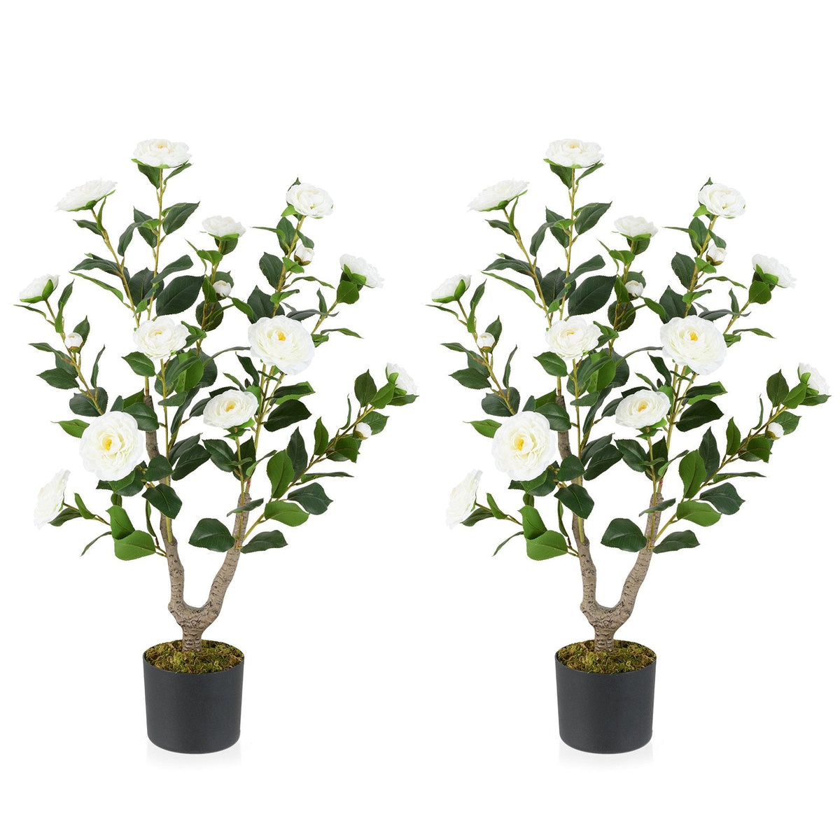 36 Inch Artificial Camellia Tree with Blooming Flower 2 Pack-White