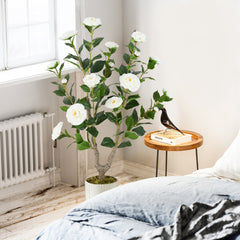36 Inch Artificial Camellia Tree with Blooming Flower 2 Pack-White