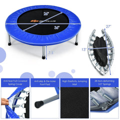 36 Inch Mini Folding Trampoline Portable Recreational Fitness Rebounder-Blue