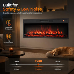 36 Inch Recessed Electric Fireplace Heater with Adjustable Flame Colors & Brightness