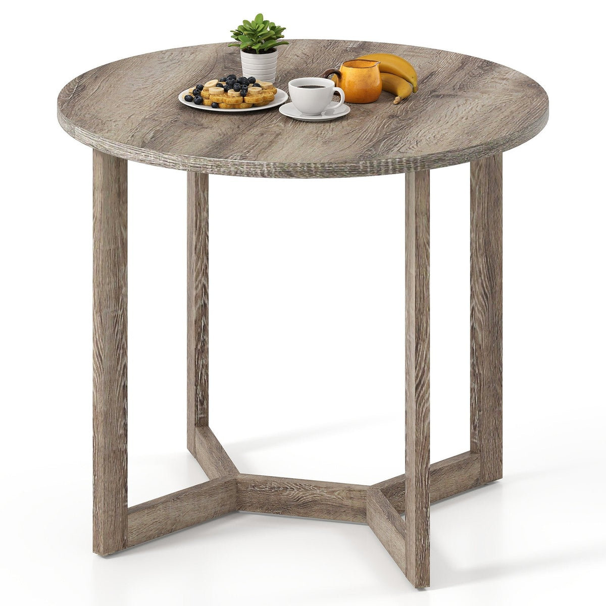 36 Inch Round Wood Dining Table for 2-4 People with Wing-shaped Pedestal Base-Grey