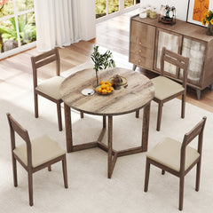 36 Inch Round Wood Dining Table for 2-4 People with Wing-shaped Pedestal Base-Grey