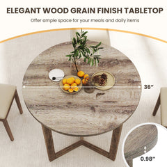 36 Inch Round Wood Dining Table for 2-4 People with Wing-shaped Pedestal Base-Grey