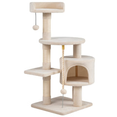 36 Inch Kitten Tower with Large Condo, Raised Edge Top Perch and 3 Sisal Posts, Beige