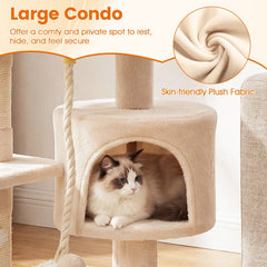 36 Inch Kitten Tower with Large Condo, Raised Edge Top Perch and 3 Sisal Posts, Beige