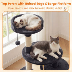 36 Inch Dark Gray Cat Tower with Condo, Three Sisal Posts and Hanging Rope