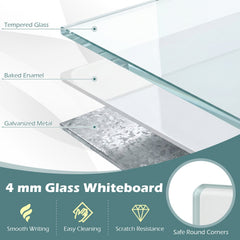 36 x 24 Inches Glass Whiteboard with Eraser and Removable Tray