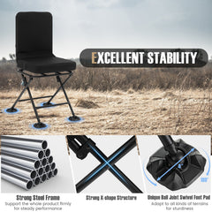 Swivel Folding Chair with Backrest and Padded Cushion-Black