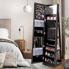 360° Rotatable 2-in-1 Lockable Jewelry Cabinet with Full-Length Mirror-Black