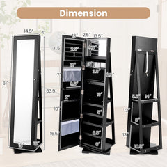 360° Rotatable 2-in-1 Lockable Jewelry Cabinet with Full-Length Mirror-Black