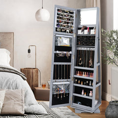 360° Rotatable 2-in-1 Lockable Jewelry Cabinet with Full-Length Mirror-Gray
