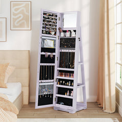 360° Rotatable 2-in-1 Lockable Jewelry Cabinet with Full-Length Mirror-Purple