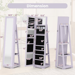 360° Rotatable 2-in-1 Lockable Jewelry Cabinet with Full-Length Mirror-Purple