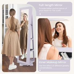 360° Rotatable 2-in-1 Lockable Jewelry Cabinet with Full-Length Mirror-Purple