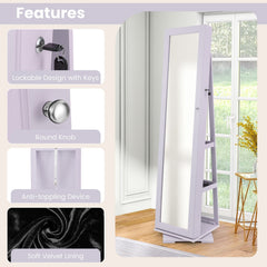 360° Rotatable 2-in-1 Lockable Jewelry Cabinet with Full-Length Mirror-Purple