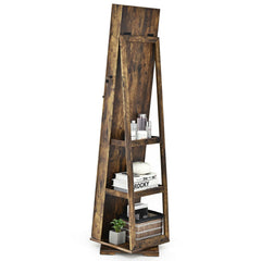 360° Rotatable Armoire 2-in-1 Lockable Mirrored Jewelry Cabinet-Rustic Brown