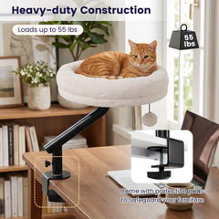 360° Rotating Cat Desk Bed for Indoor Cats with Removable Perch-White