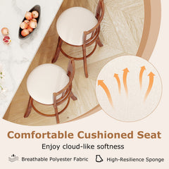 Set of 2 Swivel Bar Stools with Slat Back and Cream Seat, Walnut Wood, 30.5 Inch Seat Height