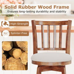 Set of 2 Swivel Bar Stools with Slat Back and Cream Seat, Walnut Wood, 30.5 Inch Seat Height