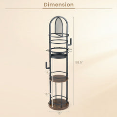 360° Rotating Floor Jewelry Storage Rack with 3 Shelves-Rustic Brown