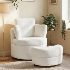 360° Swivel Accent Chair with Half Moon Storage Ottoman-White