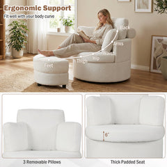360° Swivel Accent Chair with Half Moon Storage Ottoman-White
