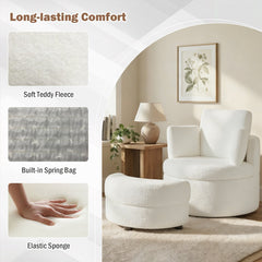 360° Swivel Accent Chair with Half Moon Storage Ottoman-White
