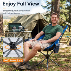 360° Swivel Camping Chair with Cup Holder and Side Pocket for Beach Support 300 LBS-Blue