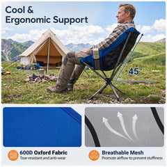 360° Swivel Camping Chair with Cup Holder and Side Pocket for Beach Support 300 LBS-Blue