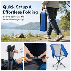 360° Swivel Camping Chair with Cup Holder and Side Pocket for Beach Support 300 LBS-Blue