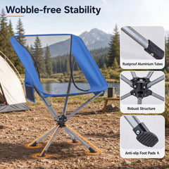 360° Swivel Camping Chair with Cup Holder and Side Pocket for Beach Support 300 LBS-Blue