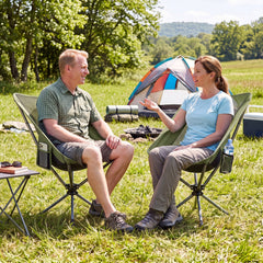 360° Swivel Camping Chair with Cup Holder and Side Pocket for Beach Support 300 LBS-Green