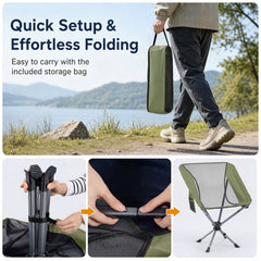 360° Swivel Camping Chair with Cup Holder and Side Pocket for Beach Support 300 LBS-Green