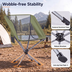 360° Swivel Camping Chair with Cup Holder and Side Pocket for Beach Support 300 LBS-Green