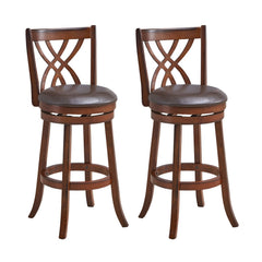 Set of 2 Swivel Bar Stools with Hollow Scroll Back and PU Leather Seat, 30 Inch Seat Height