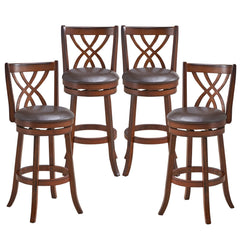 Set of 2 Swivel Bar Stools with Hollow Scroll Back and PU Leather Seat, 30 Inch Seat Height