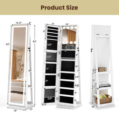 360° Swivel Freestanding Jewelry Cabinet with Lighted Full Length Mirror-White
