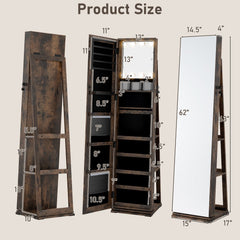 360° Swivel Jewelry Cabinet with Full Length Mirror-Rustic Brown