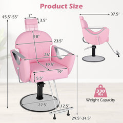 360°Swivel Reclining Salon Chair for Hair Stylist-Pink