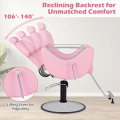 360°Swivel Reclining Salon Chair for Hair Stylist-Pink